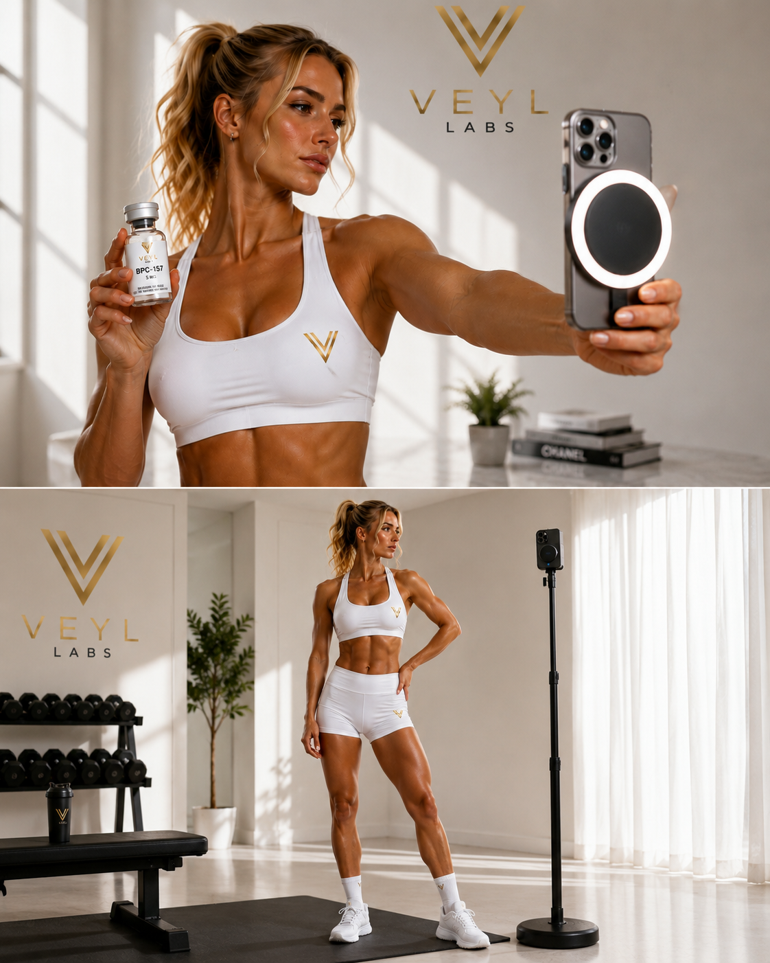 VEYL LABS creator filming content while holding a research vial